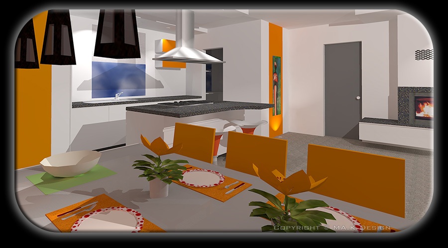 načtovanje prostora - jedilnica - kuhinja - 3D - vizualizacija