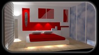 spalnica lakirana sijaj z lučkami pod posteljo